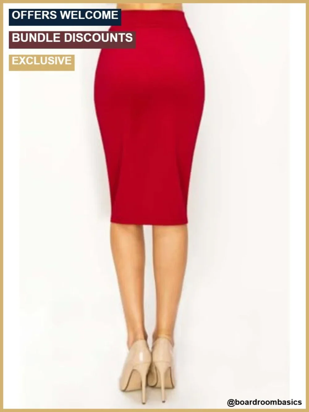 High Waist Knee Length Stretch Bodycon Midi Pencil Skirt